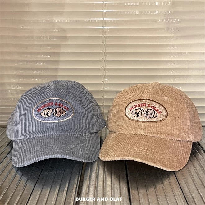レトロテイスト 刺繍ロゴ コーデュロイ キャップ BOCA-001