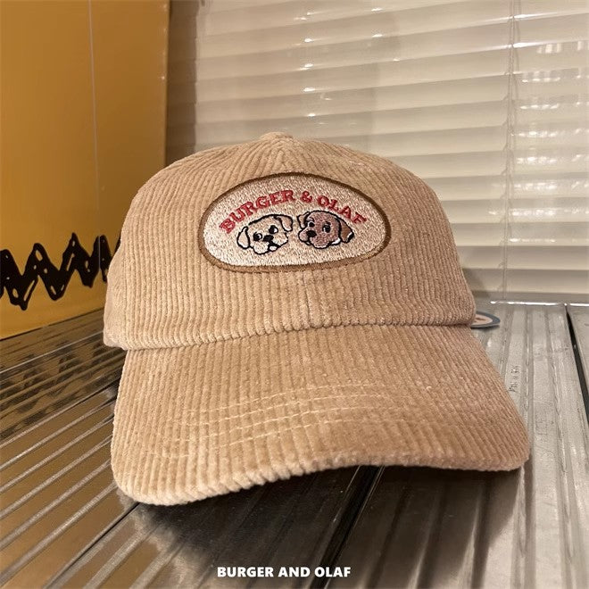 レトロテイスト 刺繍ロゴ コーデュロイ キャップ BOCA-001
