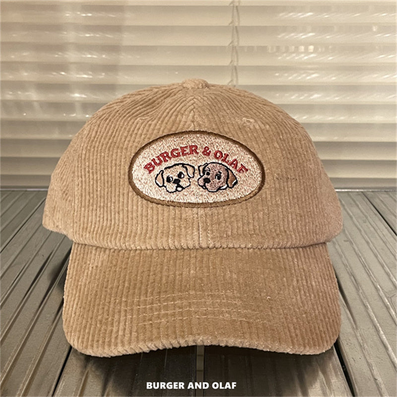 レトロテイスト 刺繍ロゴ コーデュロイ キャップ BOCA-001