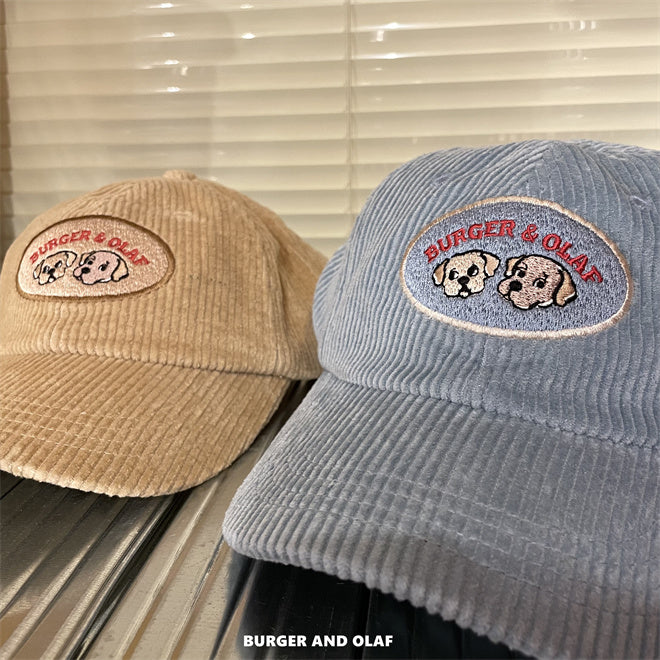 レトロテイスト 刺繍ロゴ コーデュロイ キャップ BOCA-001
