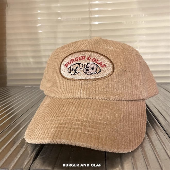 レトロテイスト 刺繍ロゴ コーデュロイ キャップ BOCA-001