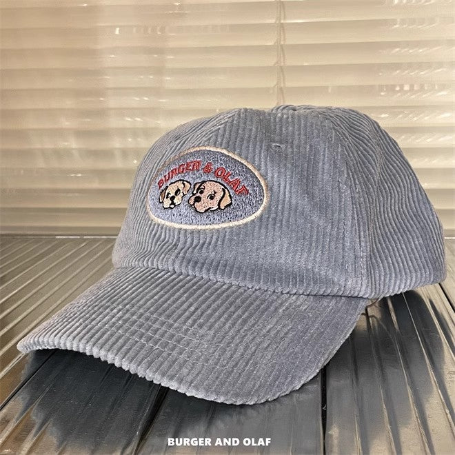 レトロテイスト 刺繍ロゴ コーデュロイ キャップ BOCA-001