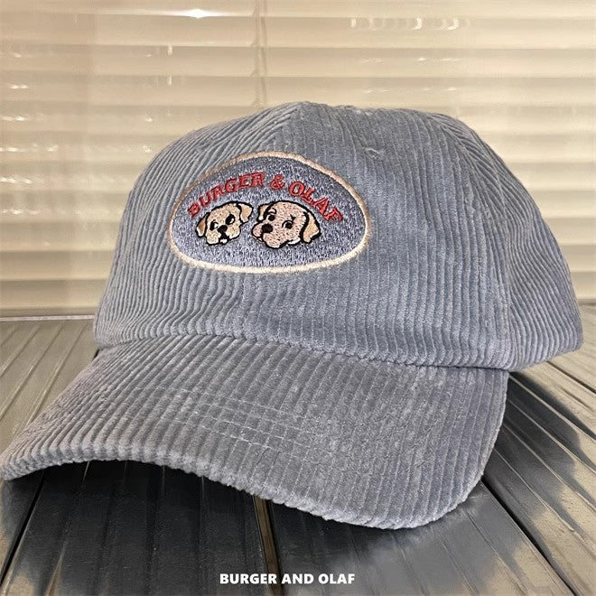 レトロテイスト 刺繍ロゴ コーデュロイ キャップ BOCA-001