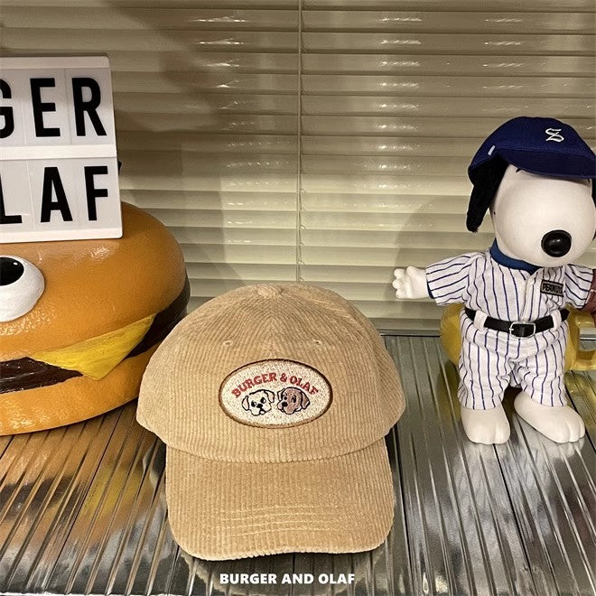 レトロテイスト 刺繍ロゴ コーデュロイ キャップ BOCA-001