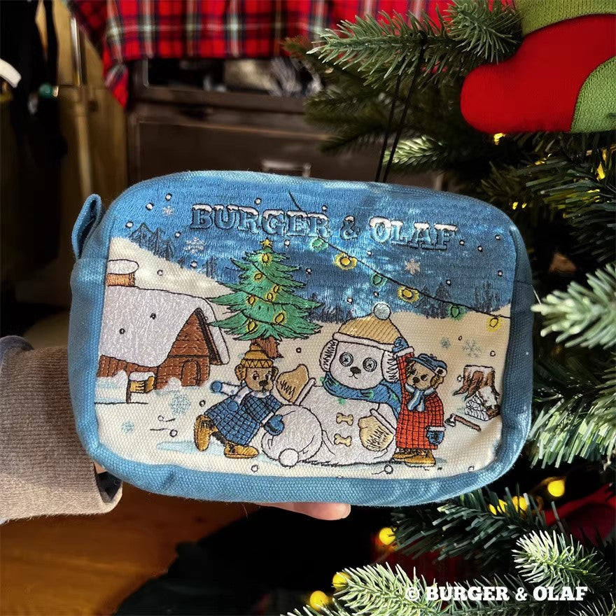 BOPO-001  冬の日 雪だるま刺繍ポーチ