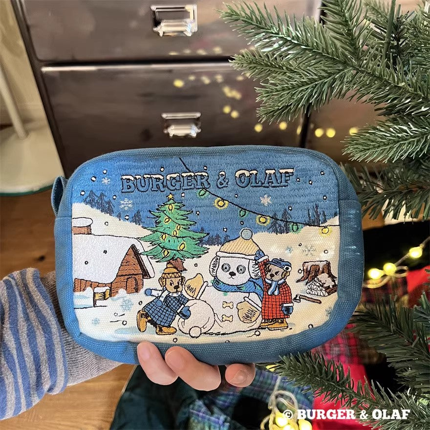 BOPO-001  冬の日 雪だるま刺繍ポーチ