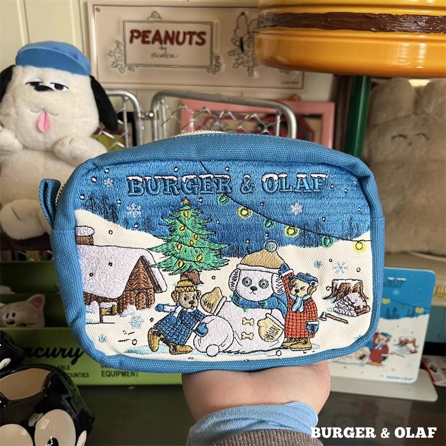 BOPO-001  冬の日 雪だるま刺繍ポーチ