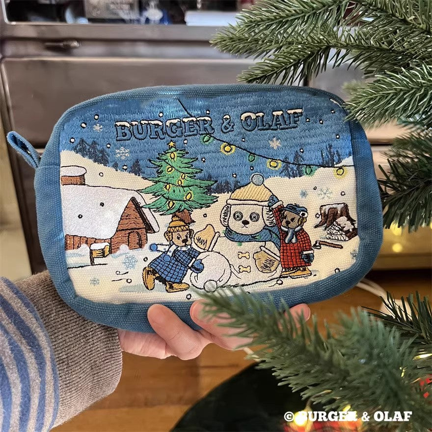 BOPO-001  冬の日 雪だるま刺繍ポーチ