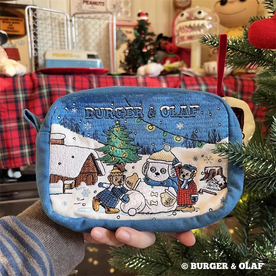 BOPO-001  冬の日 雪だるま刺繍ポーチ