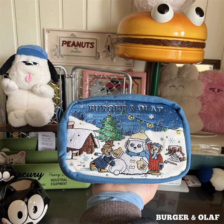 BOPO-001  冬の日 雪だるま刺繍ポーチ
